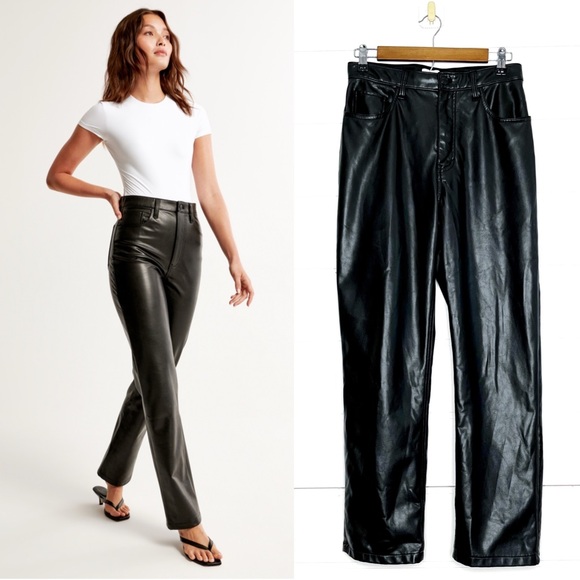 Abercrombie & Fitch 90’s Straight Ultra High Rise Vegan Leather Pants 30 Short - Picture 1 of 10